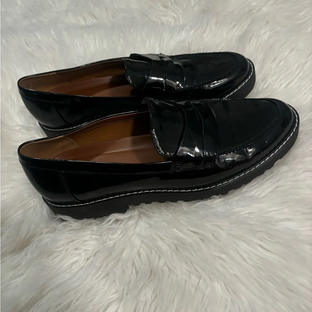 Franco Sarto Glossy women’s Cassandra Black Patent Leather Slip-On Loafers - Picture 2 of 2
